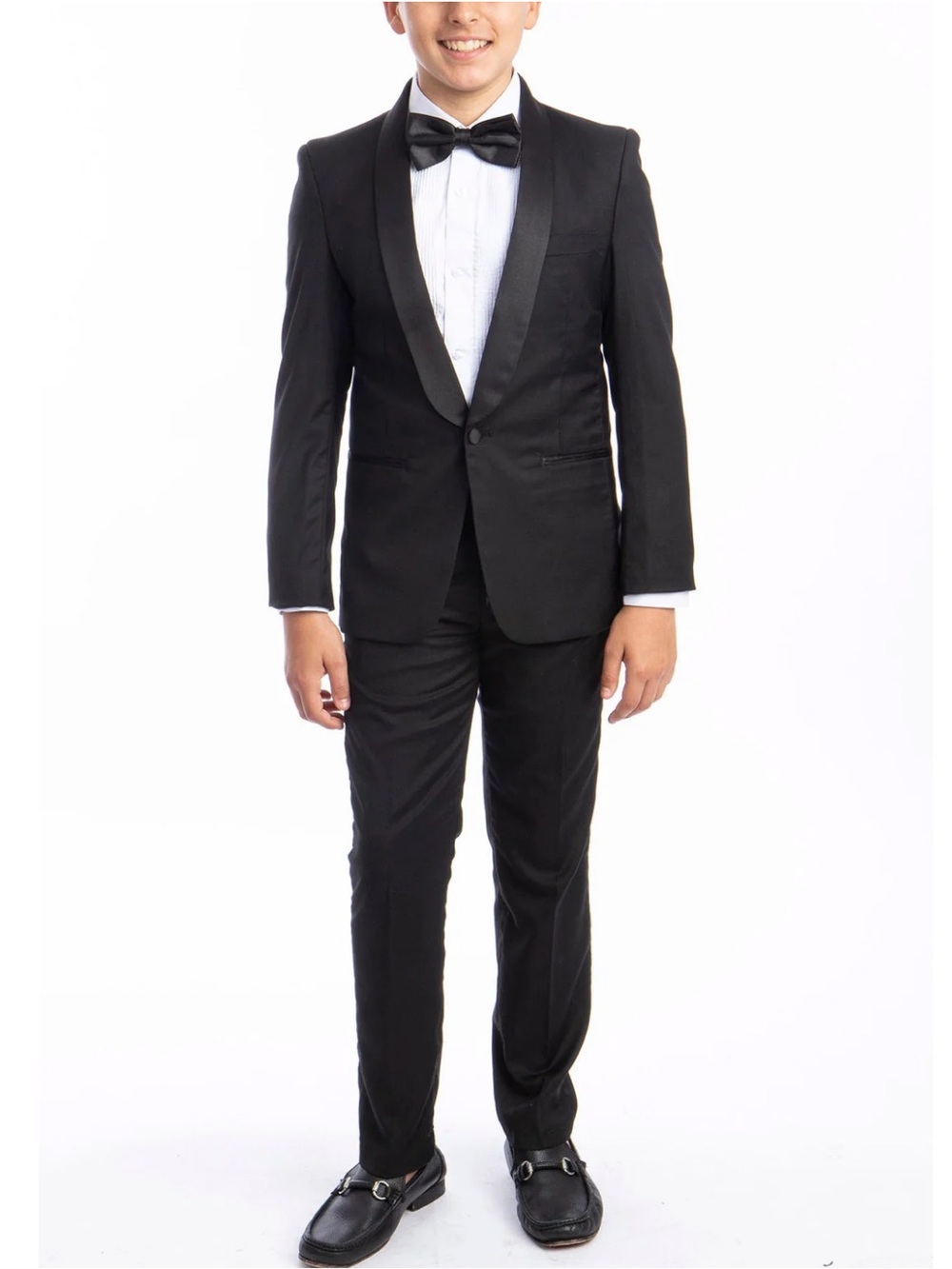 Perry Ellis Boys' Black Tuxedo with Satin Lapel and Bow Tie